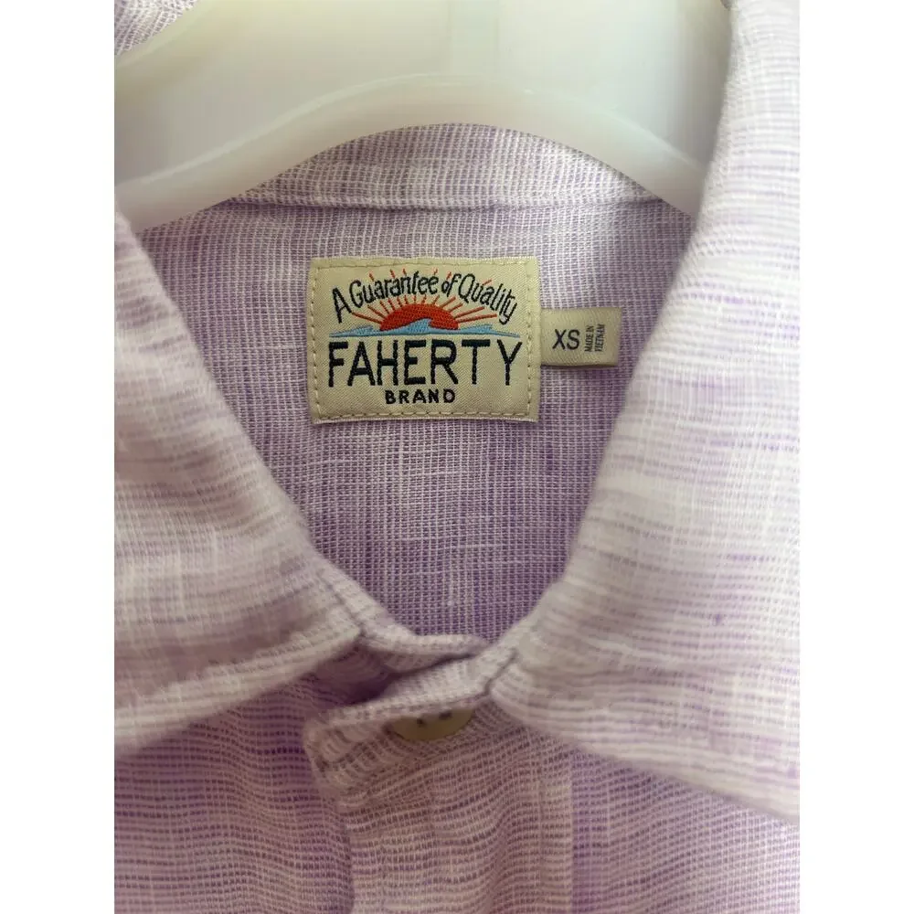 Faherty Laguna Linen Shirt XS Lavender Melange Button Up Coastal Chic Top Shirt - Picture 4 of 7
